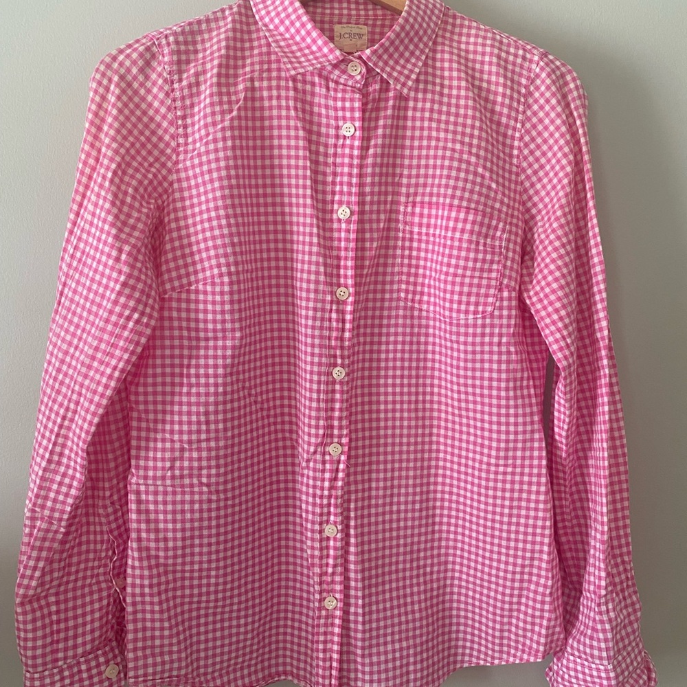 J. Crew Factory Pink Gingham Button Down Shirt
